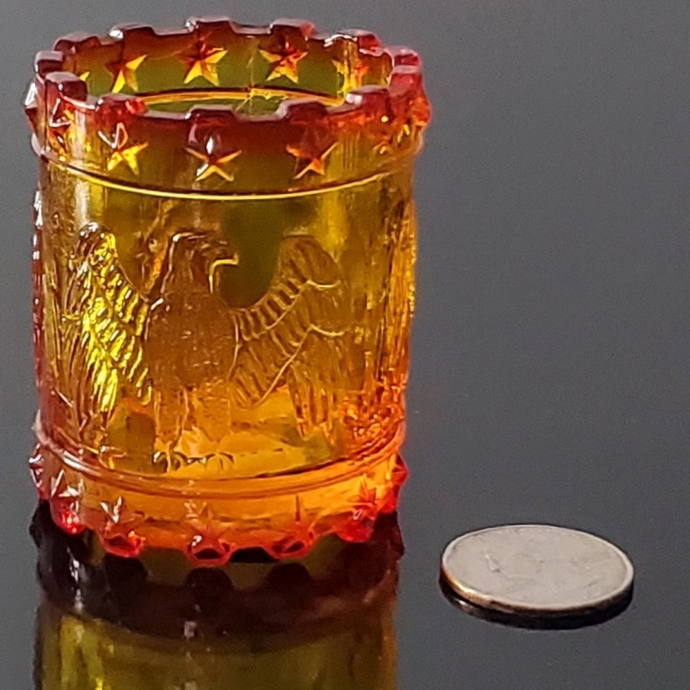 Glowing Kanawha Cadmium Amberina Glass American Eagle & Stars Toothpick Holder - Picture 5 of 16